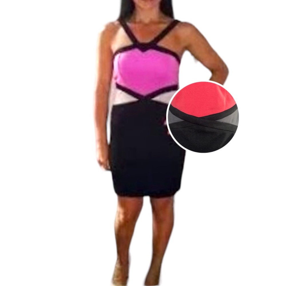 Timing halter dress size Large bodycon coral black gray sleeveless strap zipper